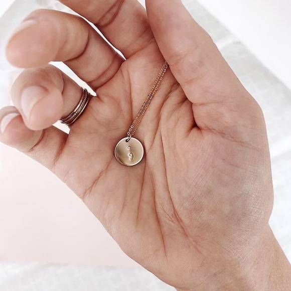 “Pause” Semicolon Minimalist Dainty Cute Necklace - Picture 4 of 6
